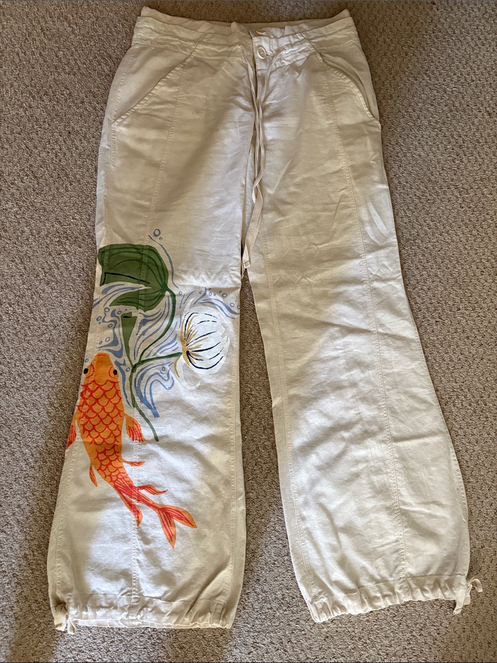 munki munki Cream super soft linen pants with adjustable leg bottom XS